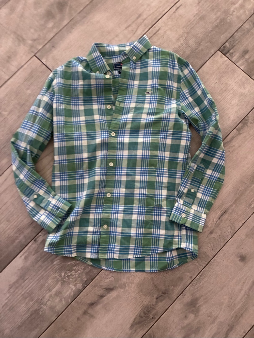 Vineyard Vines Green Blue Plaid Button-Down Shirt
